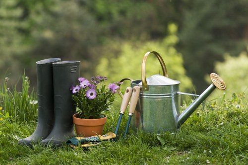 Lawn care specialist mowing grass